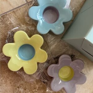 NIB PartyLite Set of 3 Lively Flower Tealight Holders